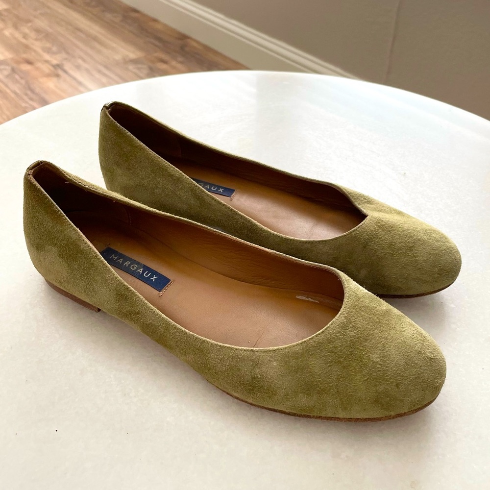 Margaux Olive Green Handmade Suede Flats